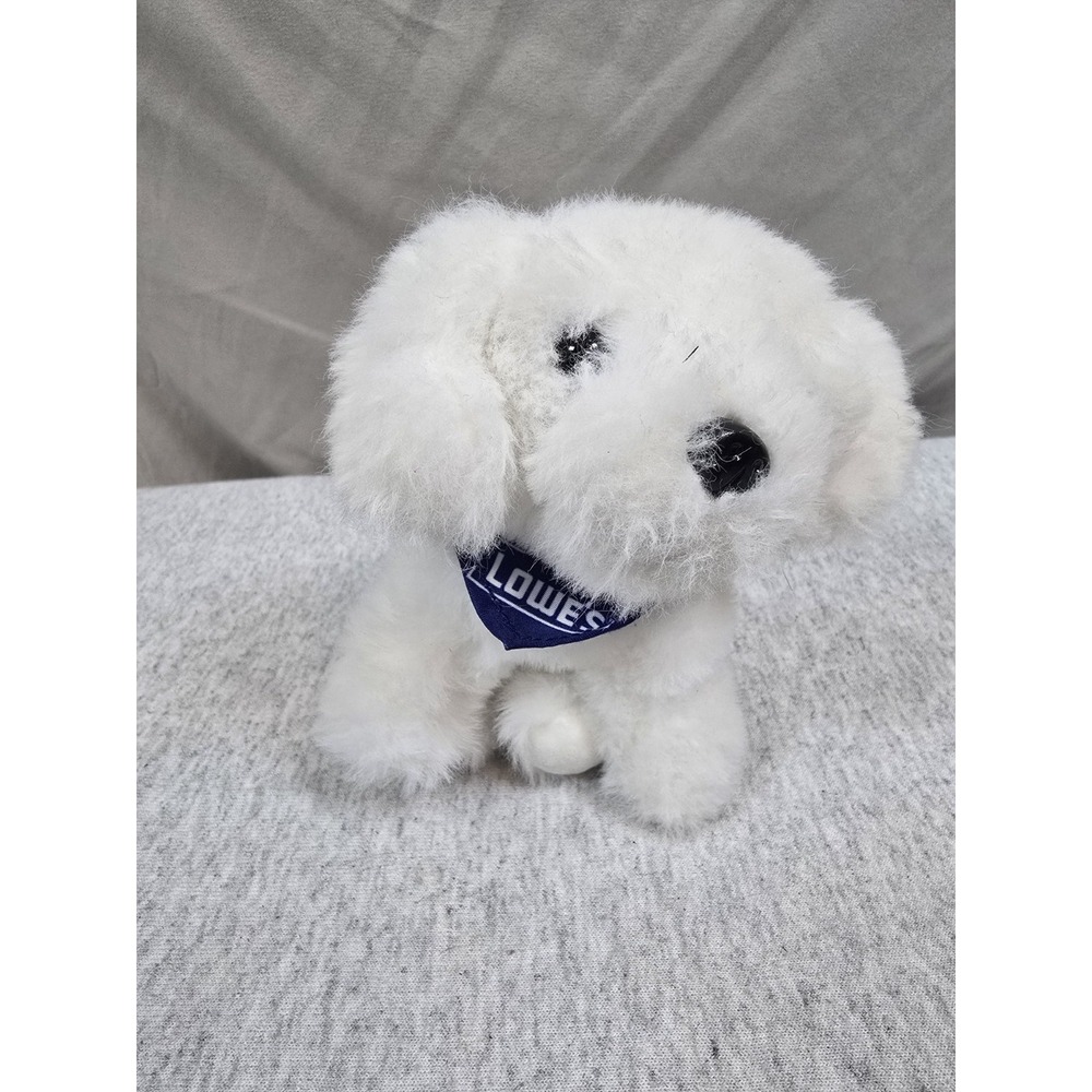 Lowe's Promo White Puppy Dog 6" Plush w/ Blue Lowe's Bandana COLLECTIBLE